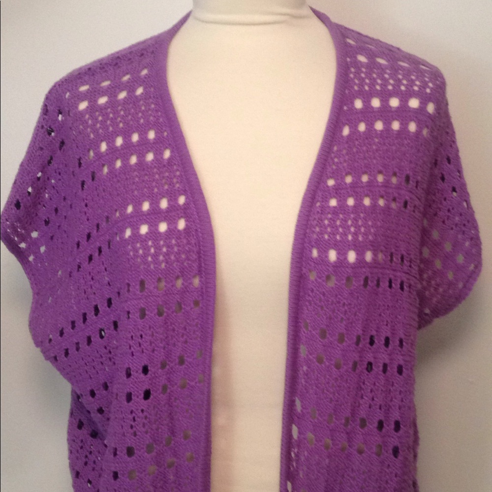 Peck & Peck Lavender‎ Vest Open Weave Knit Fringe